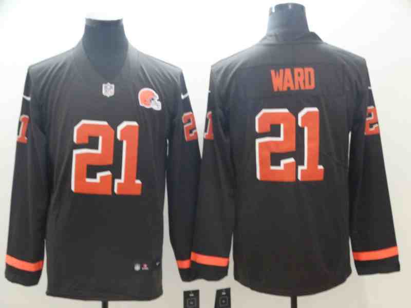 Nike Browns 21 Denzel Ward Brown Therma Long Sleeve Jersey