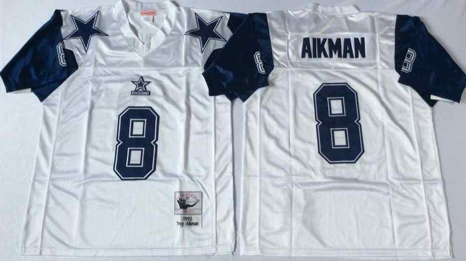 Dallas Cowboys 8 Troy Aikman 1995 Throwback White Jersey