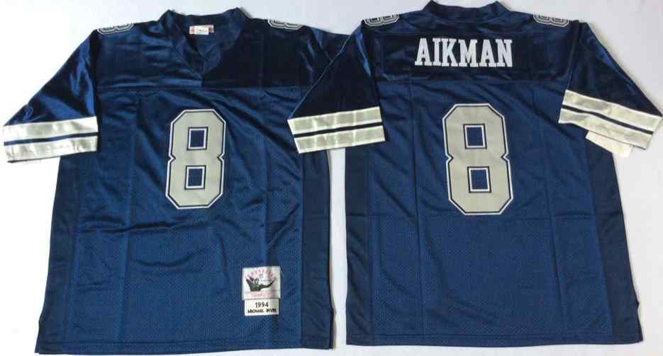 Dallas Cowboys 8 Troy Aikman 1994 Throwback Navy Blue Jersey