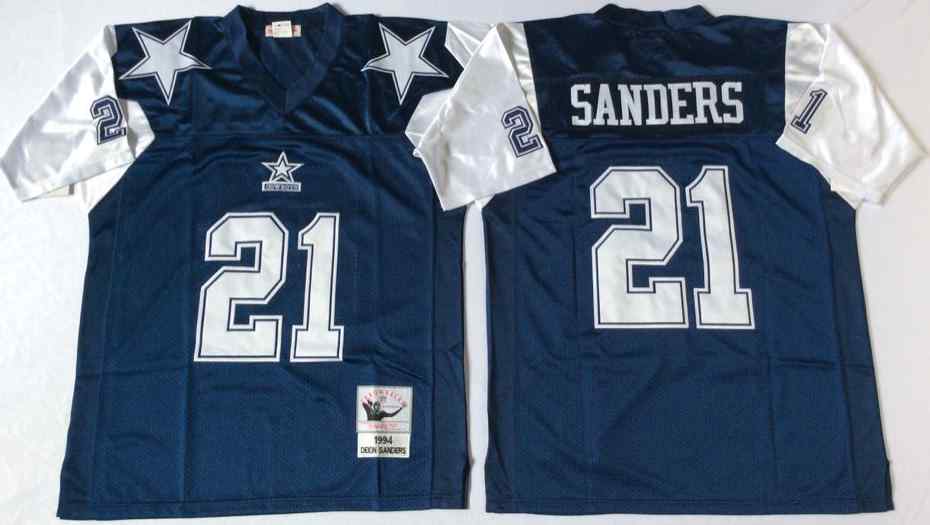 Dallas Cowboys 21 Deion Sanders 1995 Throwback Navy Blue Jersey