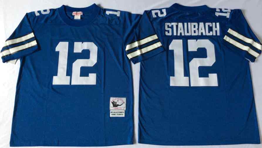 Dallas Cowboys 12 Roger Staubach 1977 Throwback Blue Jersey
