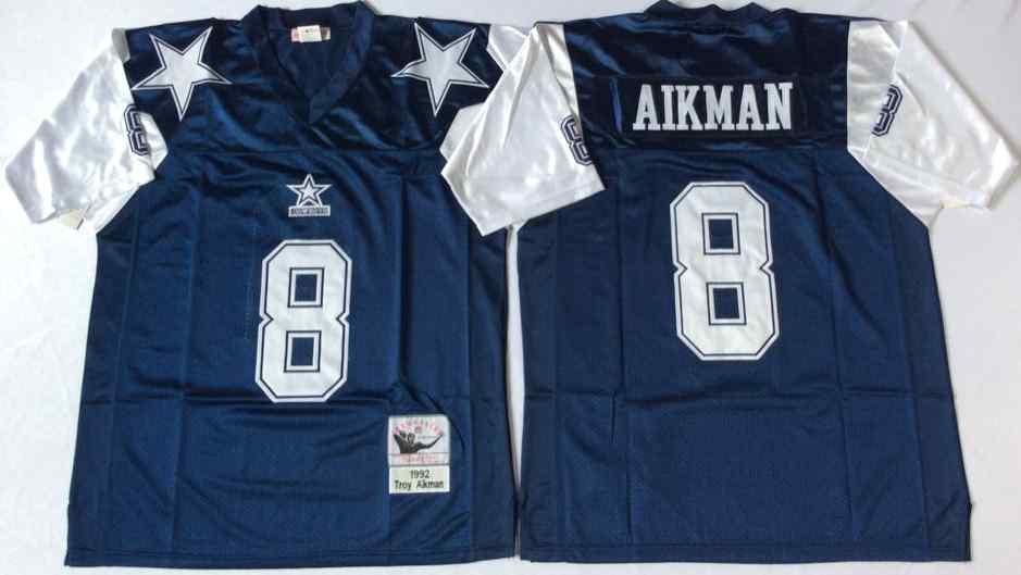 Dallas Cowboys 8 Troy Aikman 1995 Throwback Navy Blue Jersey