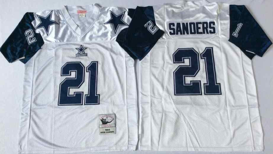 Dallas Cowboys 21 Deion Sanders 1995 Throwback White Jersey