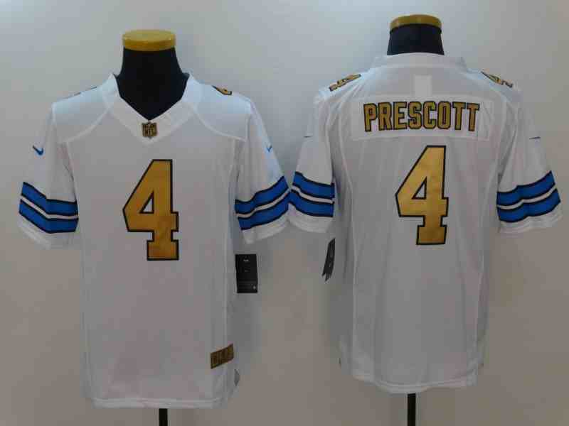 Nike Cowboys 4 Dak Prescott White Gold Limited Jersey