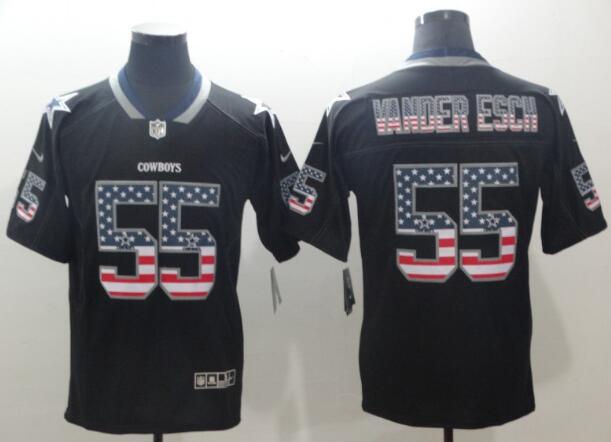 Nike Cowboys 55 Leighton Vander Esch Black USA Flag Fashion Limited Jersey