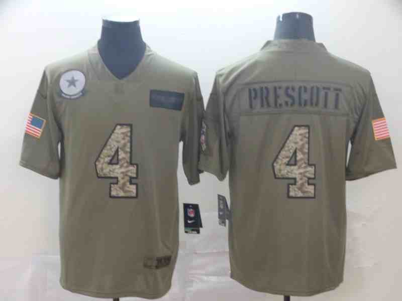 Nike Cowboys 4 Dak Prescott 2019 Olive Camo Salute To Service Limited Jersey
