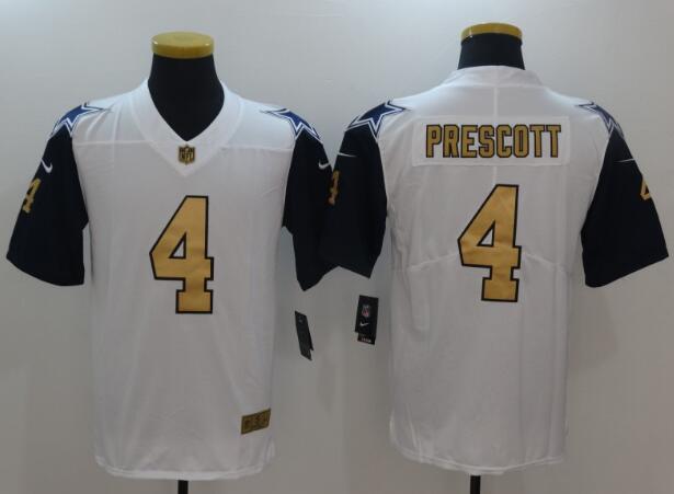 New Nike Dallas Cowboys 4 Prescott White Men's Stitched Limited Color Rush Gold Jersey