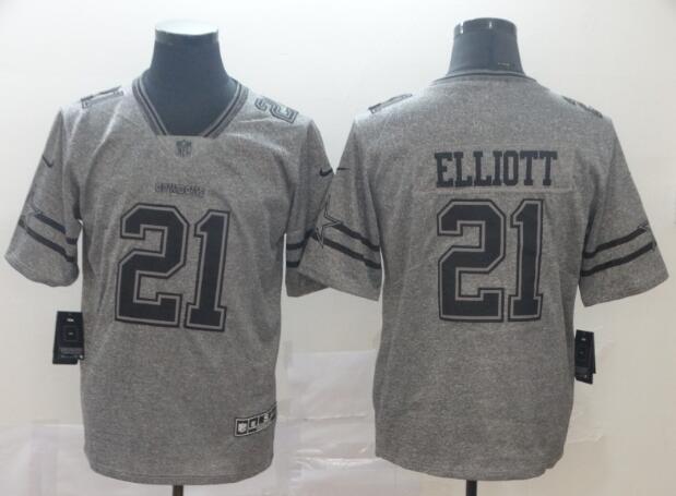New Nike Dallas Cowboys 21 Elliott Gray Men's Stitched Gridiron Gray Limited Jersey