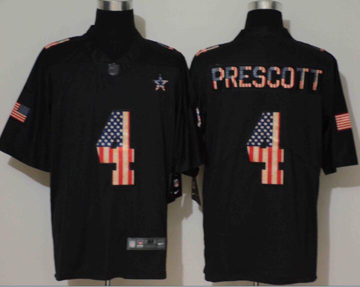 Nike Cowboys 4 Dak Prescott 2019 Black Salute To Service USA Flag Fashion Limited Jersey