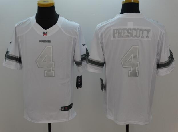 New Nike Dallas Cowboys 4 Prescott Platinum White Limited Jerseys