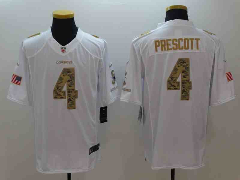 Nike Cowboys 4 Dak Prescott White Salute To Service Limited Jersey