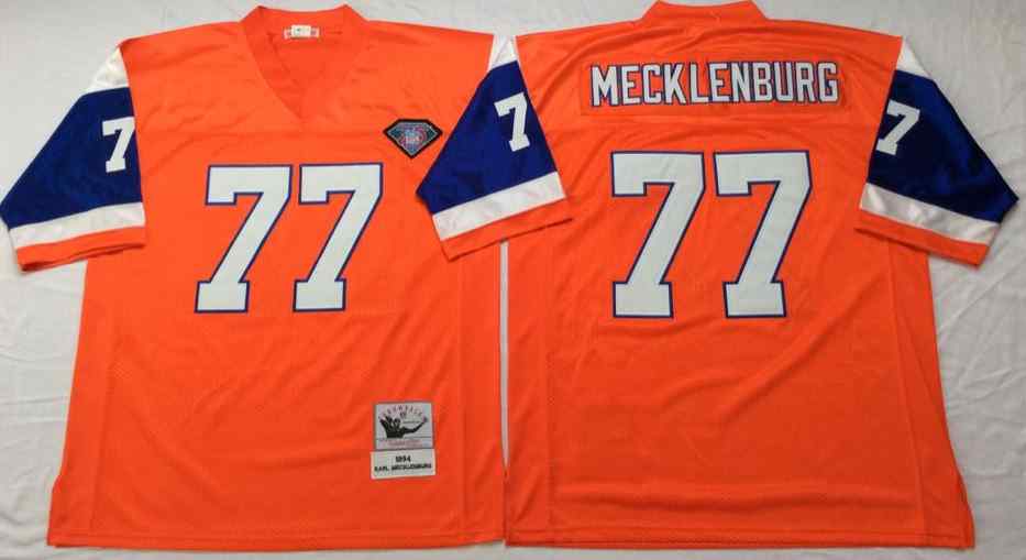 Denver Broncos 77 Karl Mecklenburg 1994 Throwback Orange Jersey
