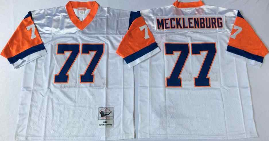 Denver Broncos 77 Karl Mecklenburg 1994 Throwback White Jersey