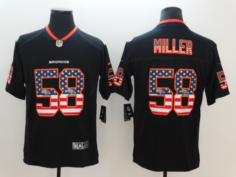 Men's Denver Broncos 58 Von Miller Black 2018 USA Flag Color Rush Limited Fashion NFL Stitched Jersey