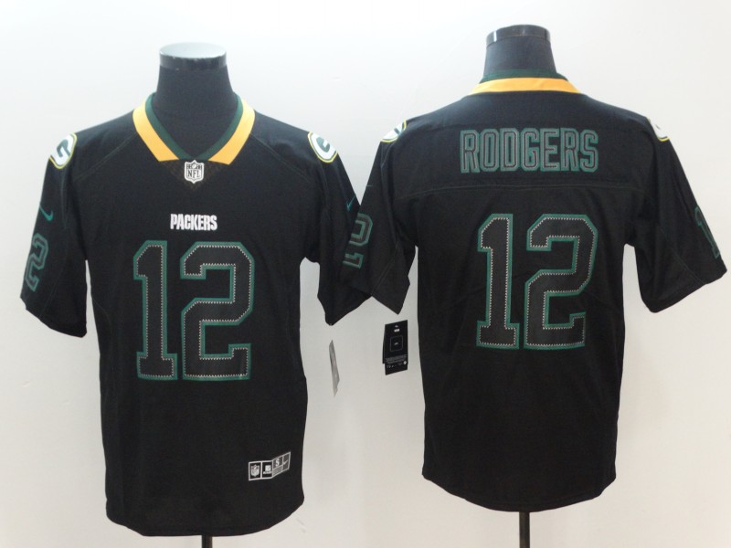 Men's Green Bay Packers 12 Aaron Rodgers Black Lights Out Color Rush NFL Limited jersey
