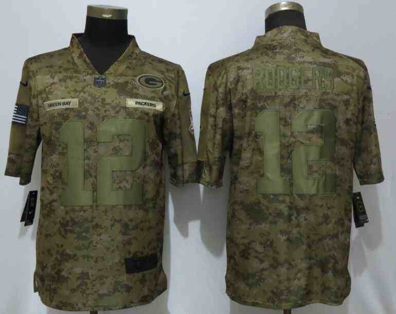 New Nike Green Bay Packers 12 Rodgers Nike Camo Salute to Service Limited Jersey