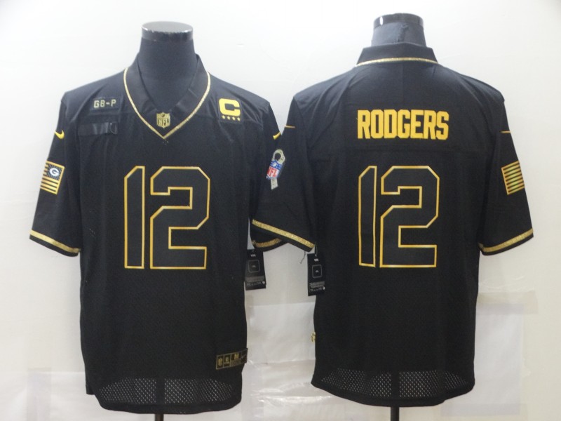 Nike Packers 12 Aaron Rodgers Black Gold C Patch Salute To Service Limited Jersey