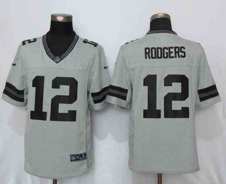 New Nike Green Bay Packers 12 Rodgers Nike Gridiron Gray II Limited Jersey