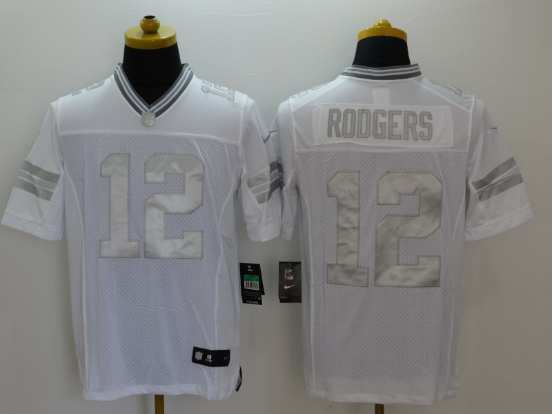Nike Green Bay Packers 12 Aaron Rodgers White Limited Platinum Men's Stitched NFL Jersey