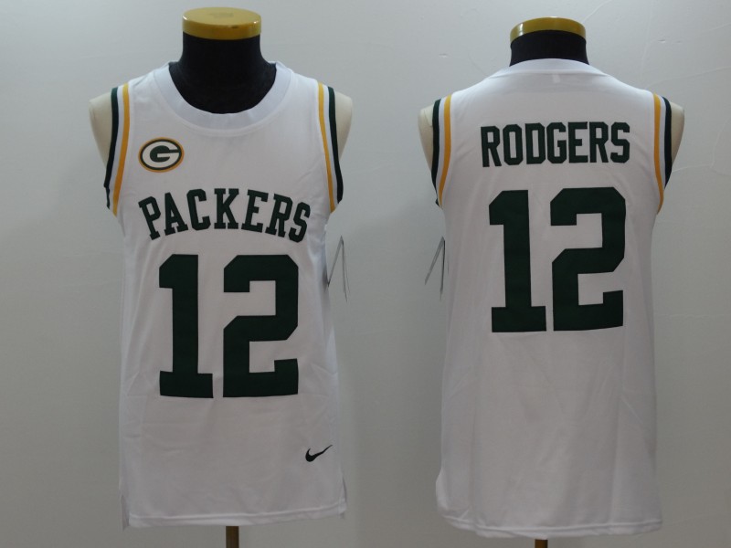 Men's Green Bay Packers 12 Aaron Rodgers White Limited Tank Top Jersey