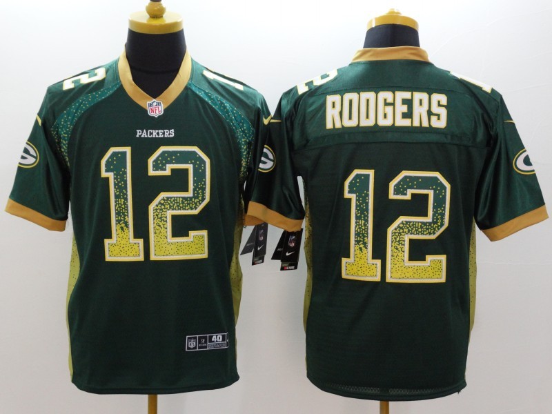 Men's Nike Green Bay Packers 12 Aaron Rodgers Limited Green Rush Drift Fashion NFL Jersey