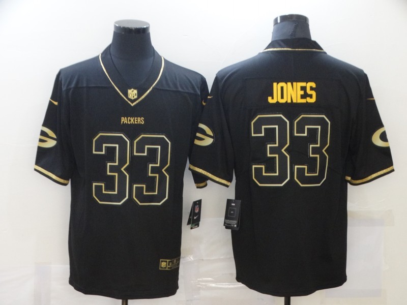 Nike Packers 33 Aaron Jones  Black Gold Throwback Vapor Untouchable Limited Jerseys