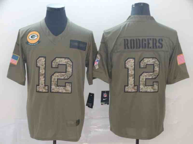 Nike Packers 12 Aaron Rodgers 2019 Olive Camo Salute To Service Limited Jersey
