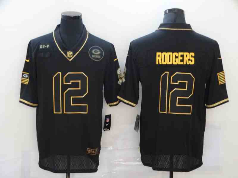 Nike Packers 12 Aaron Rodgers Black Gold 2020 Salute To Service Limited Jersey