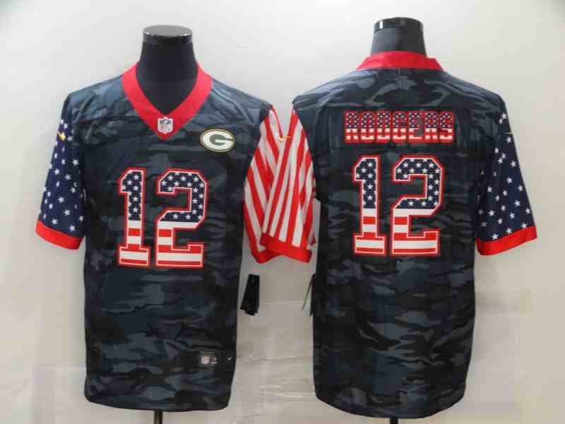 Nike Packers 12 Aaron Rodgers Camo 2020 USA Flag Salute To Service Limited Jersey