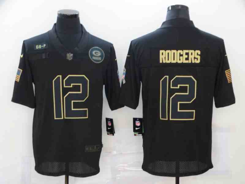 Nike Packers 12 Aaron Rodgers Black 2020 Salute To Service Limited Jersey