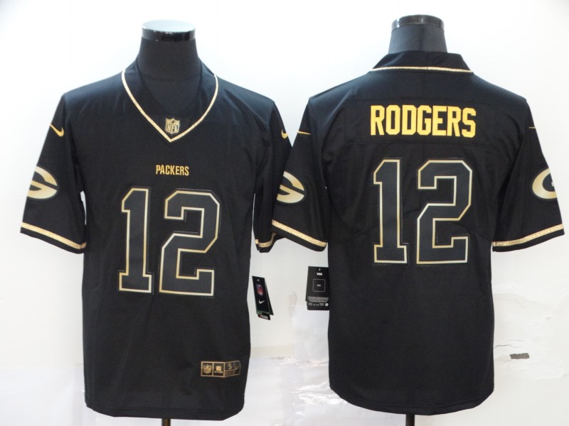 Nike Packers 12 Aaron Rodgers Black Gold Throwback Vapor Untouchable Limited Jerseys