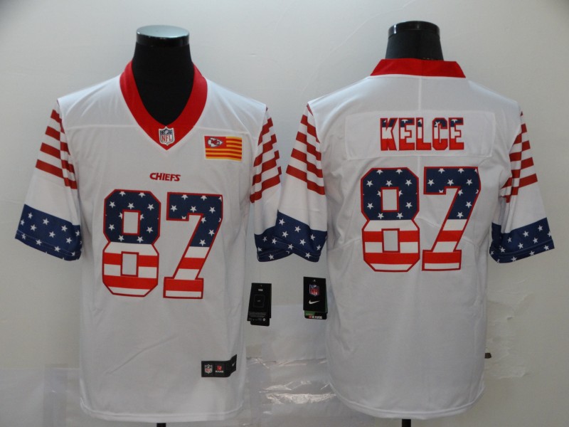 Nike Chiefs 87 Travis Kelce White USA Flag Fashion Limited Jersey