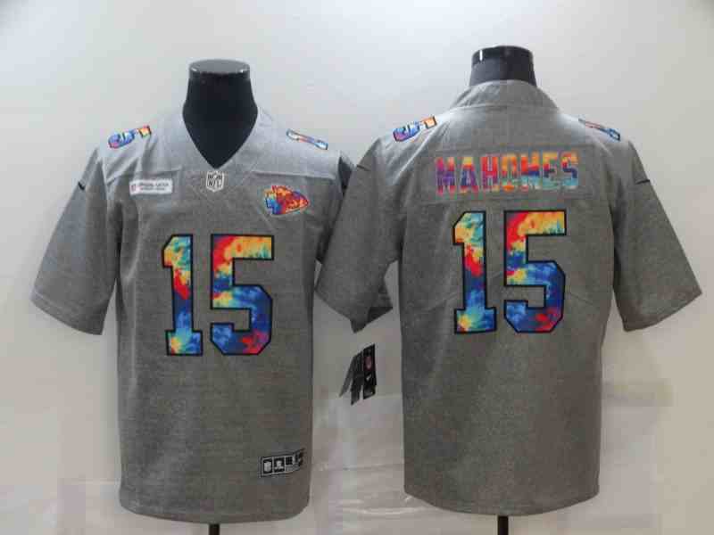 Nike Chiefs 15 Patrick Mahomes Gray Vapor Untouchable Rainbow Limited Jersey