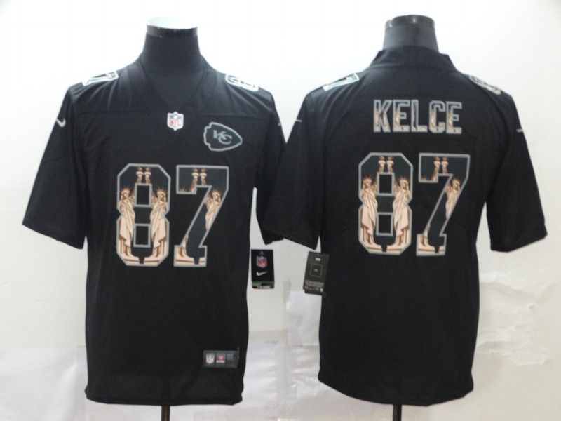 Nike Chiefs 87 Travis Kelce Black Statue Of Liberty Limited Jersey