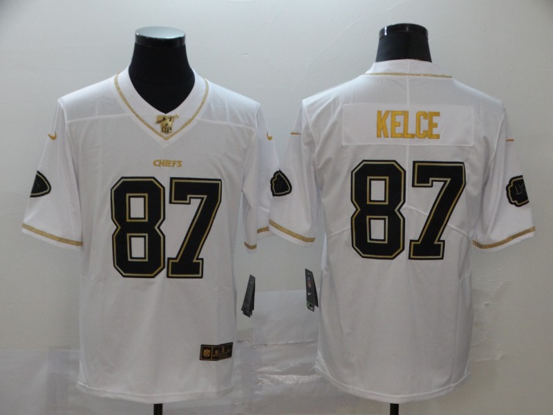 Nike Chiefs 87 Travis Kelce white Gold Vapor Untouchable Limited Jersey