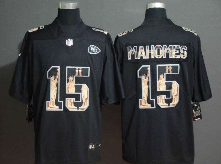 Nike Chiefs 15 Patrick Mahomes Black Statue of Liberty Limited Jersey