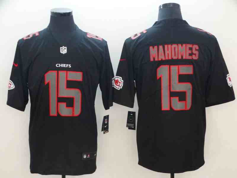 Nike Chiefs 15 Patrick Mahomes Black Impact Rush Limited Jersey