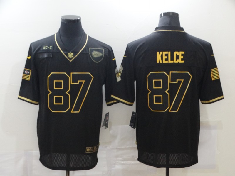 Nike Chiefs 87 Travis Kelce Black Gold 2020 Salute To Service Limited Jersey