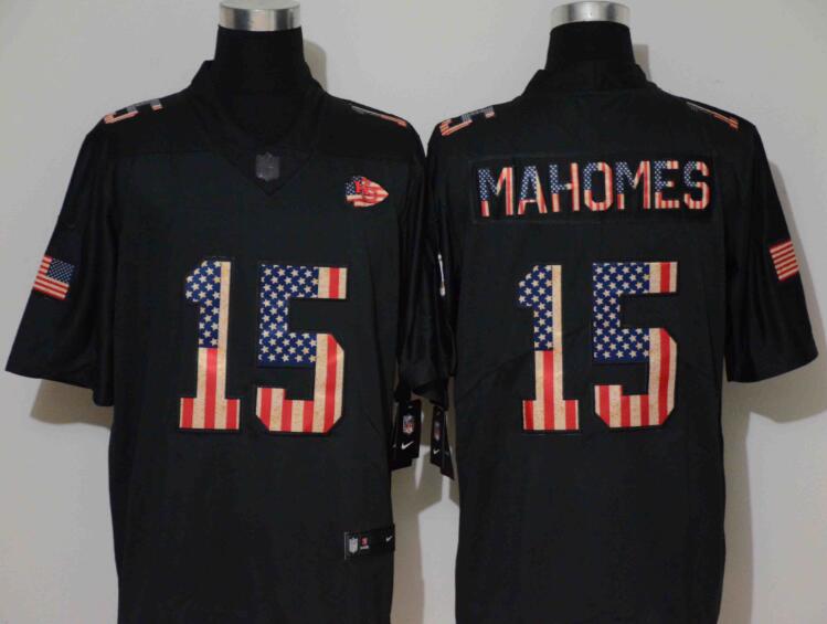 Nike Chiefs 15 Patrick Mahomes 2019 Black Salute To Service USA Flag Fashion Limited Jersey