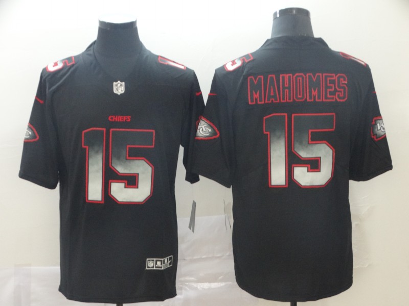 Men's Kansas City Chiefs 15 Patrick Mahomes Black Smoke Fashion Limited Stitched NFL Jersey