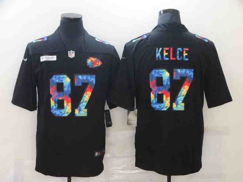 Men's Kansas City Chiefs 87 Travis Kelce  Multi-Color Black 2020 NFL Crucial Catch Vapor Untouchable Nike Limited Jersey