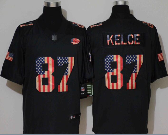 Nike Chiefs 87 Travis Kelce 2019 Black Salute To Service USA Flag Fashion Limited Jersey