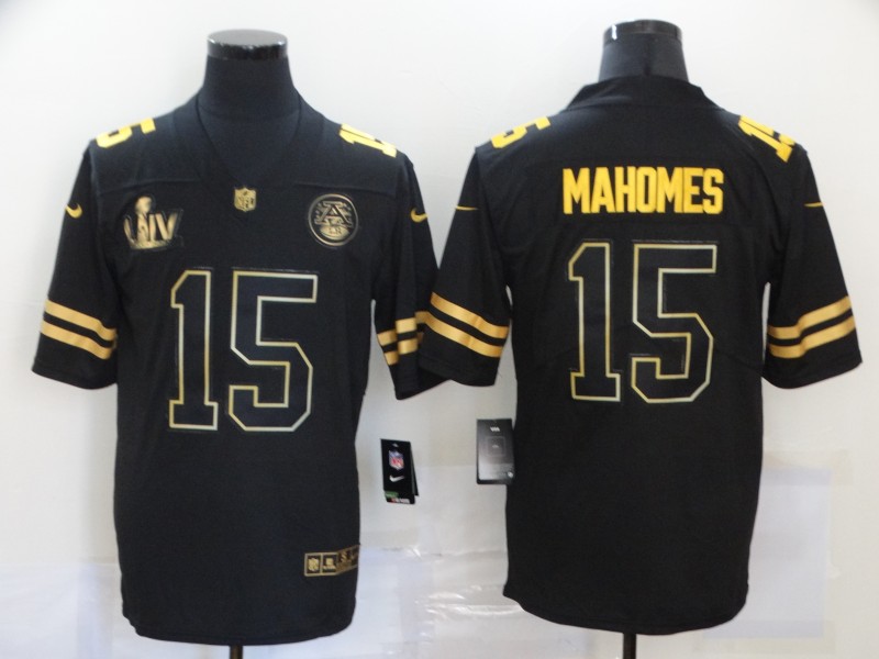 Nike Chiefs 15 Patrick Mahomes Blcak Gold 2020 Super Bowl LIIV Vapor Untouchable Limited Jersey