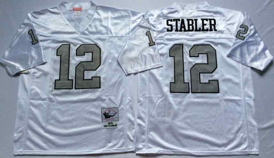 Oakland Raiders 12 Ken Stabler 1976 Throwback WhiteSilver Jersey