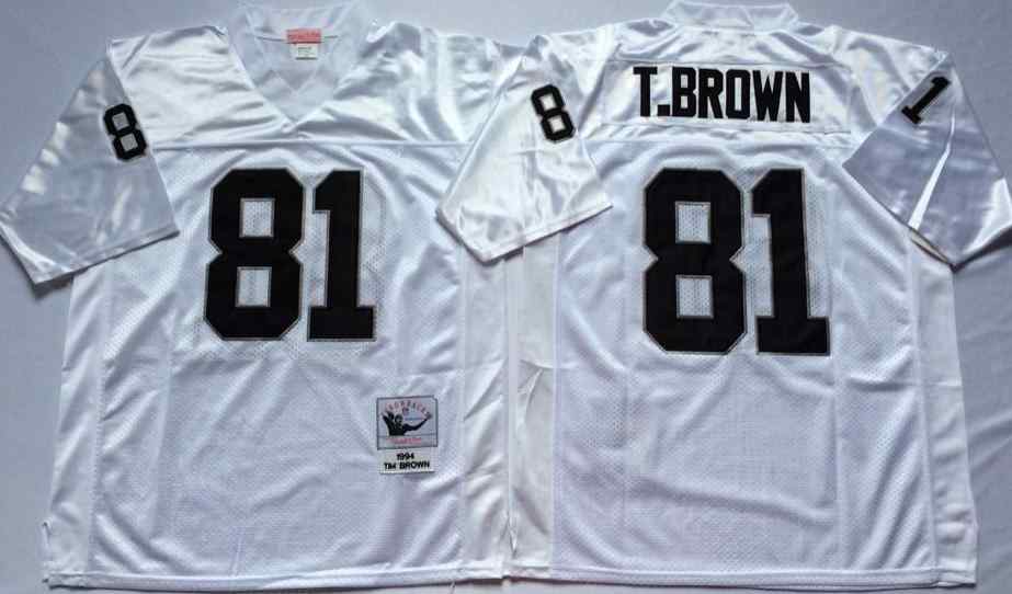 Men's Las Vegas Raiders #81 Tim Brown Throwback White Jersey