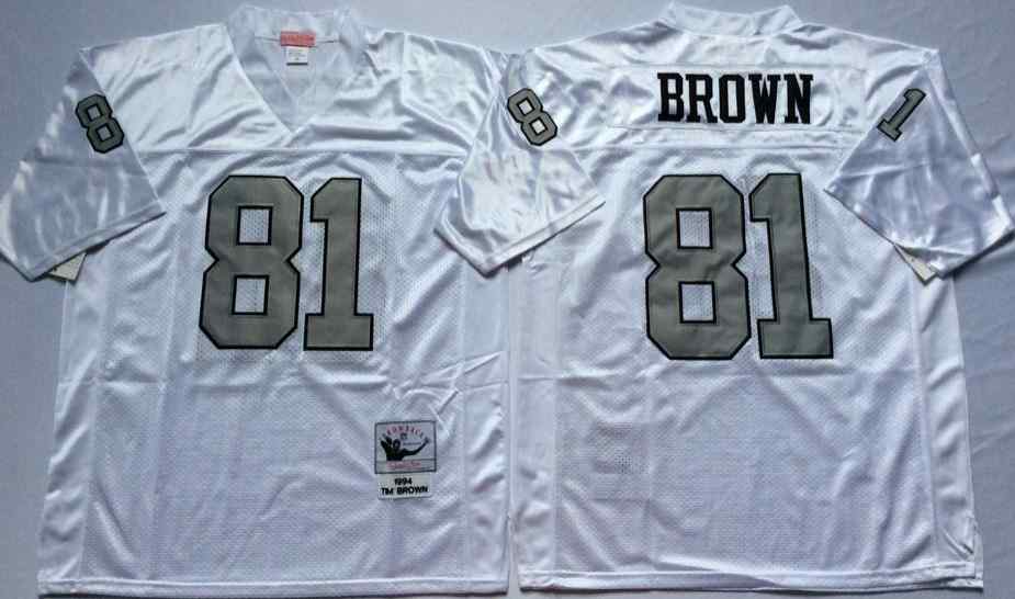 Men's Las Vegas Raiders #81 Tim Brown Throwback WhiteSilver Jersey