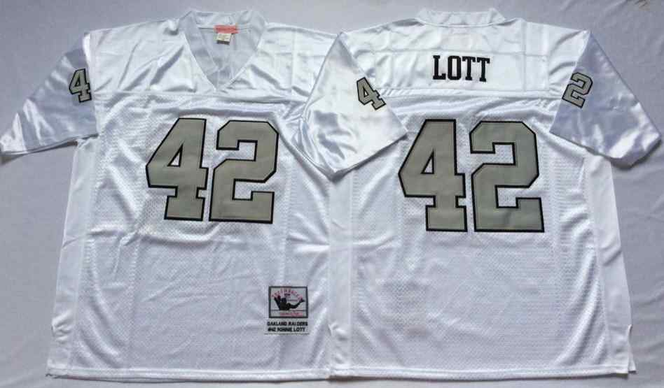 Men's Las Vegas Raiders #42 Ronnie Lott Throwback WhiteSilver Jersey