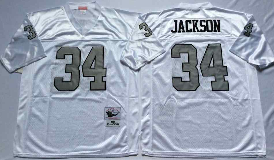 Men's Las Vegas Raiders #34 Bo Jackson Throwback WhiteSilver Jersey