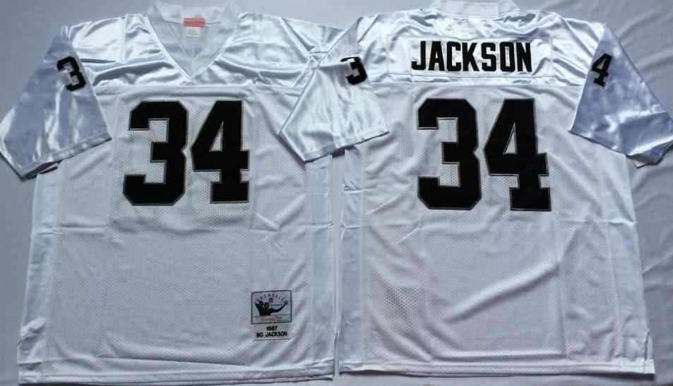 Men's Las Vegas Raiders #34 Bo Jackson Throwback White Jersey