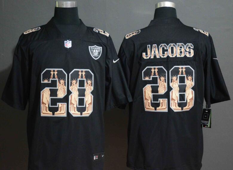 Nike Raiders 28 Josh Jacobs Black Statue of Liberty Limited Jersey